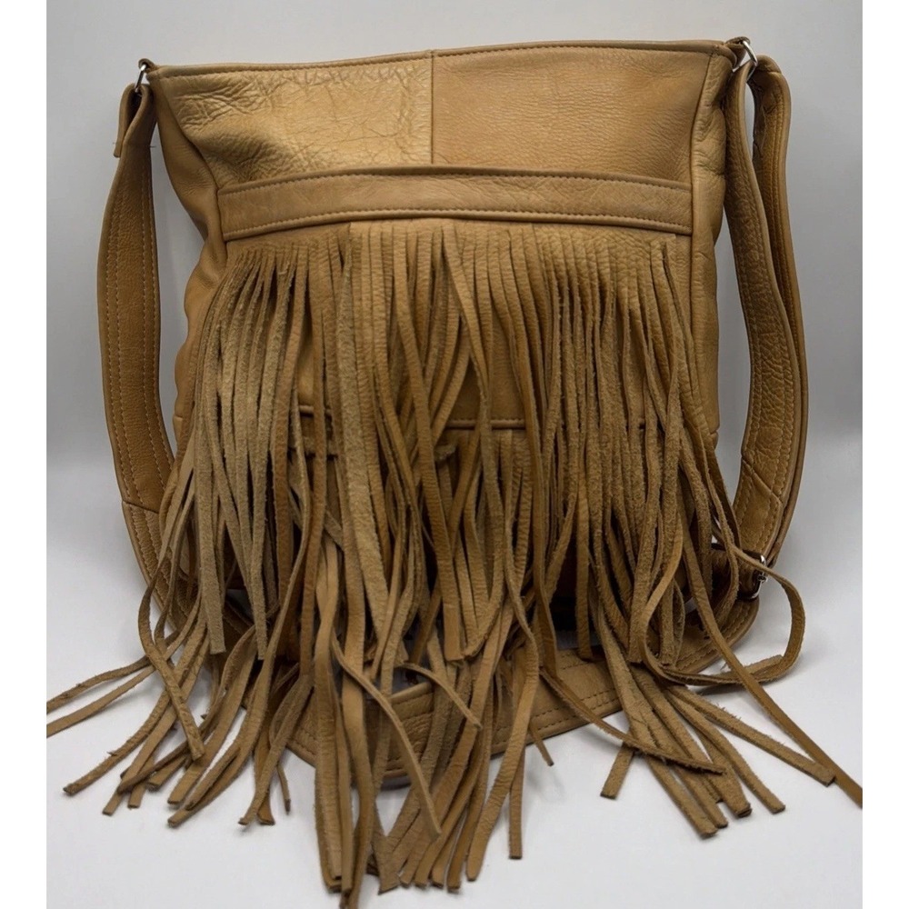 Vintage Western Long Fringe Genuine Leather Shoulder Bag. Boho Mexican Leather.